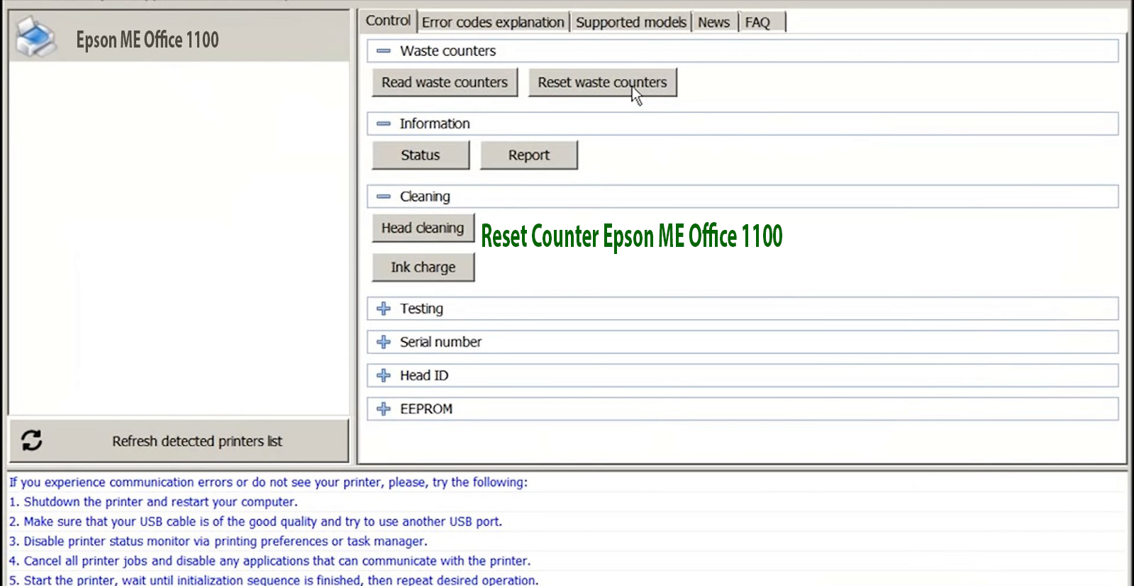Reset Epson ME Office 1100 Step 3